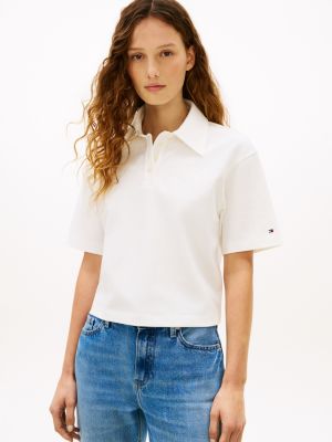 Relaxed Fit Script Monogram Pique Polo, Ecru