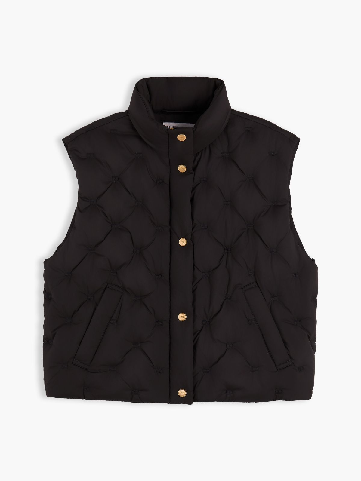 Water-Repellent Quilted Down Vest — Black