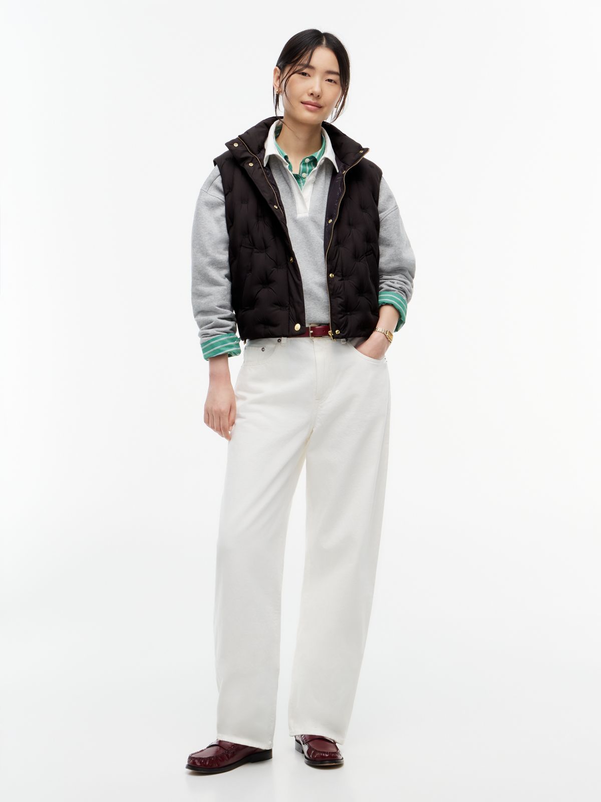 Water-Repellent Quilted Down Vest — Black