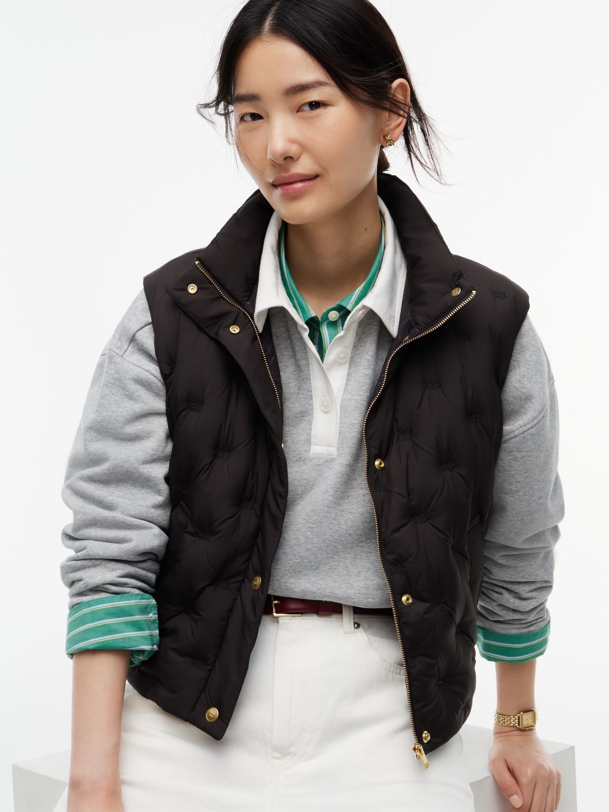 Water-Repellent Quilted Down Vest — Black