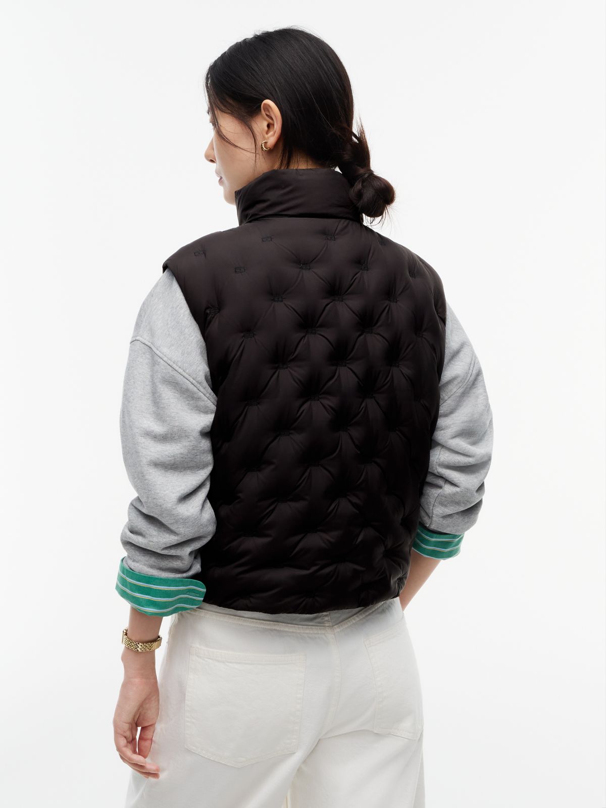 Water-Repellent Quilted Down Vest — Black