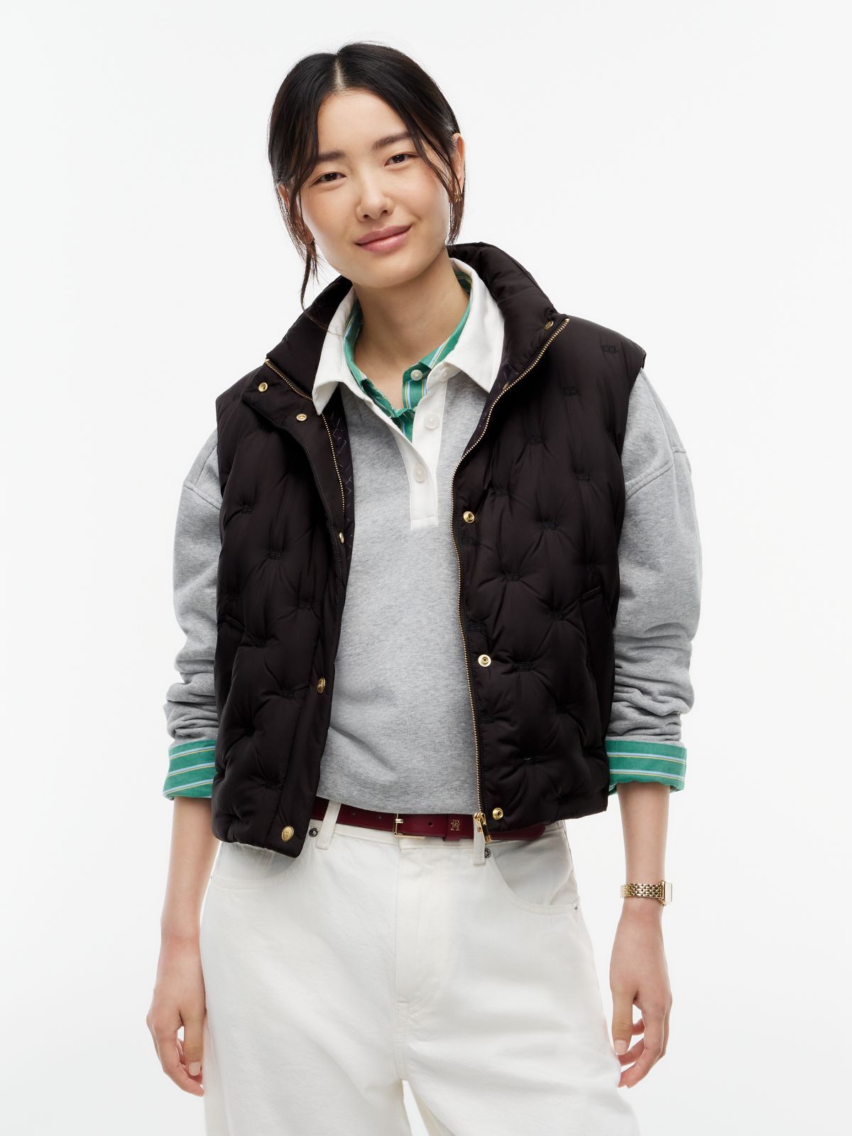 Water-Repellent Quilted Down Vest — Black