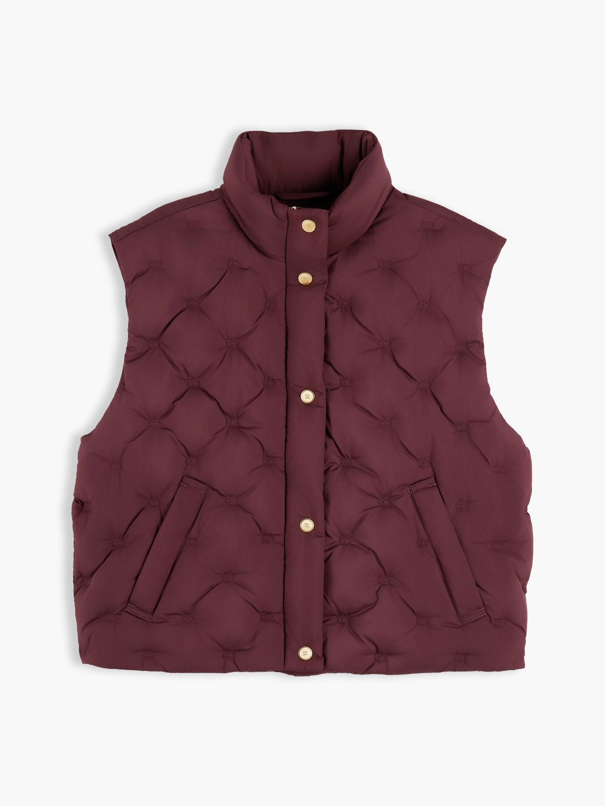Water-Repellent Quilted Down Vest — Deep Burgundy