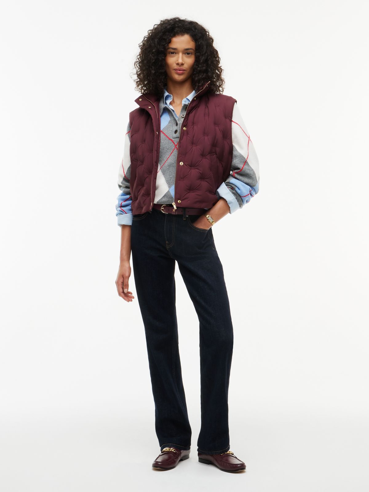 Water-Repellent Quilted Down Vest — Deep Burgundy