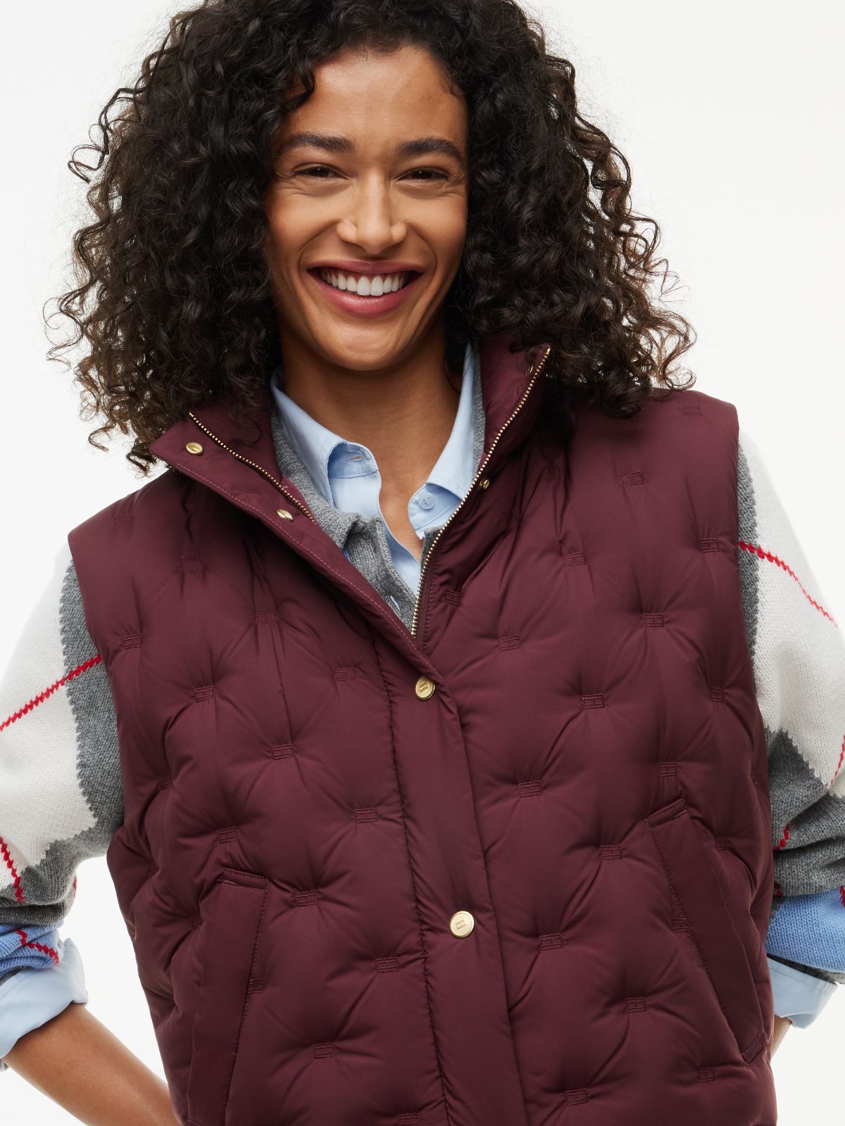 Water-Repellent Quilted Down Vest — Deep Burgundy