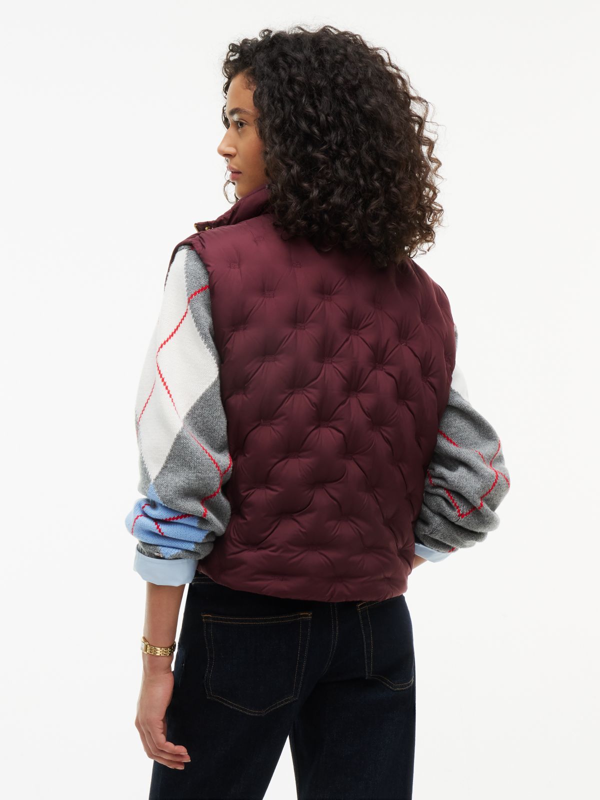 Water-Repellent Quilted Down Vest — Deep Burgundy