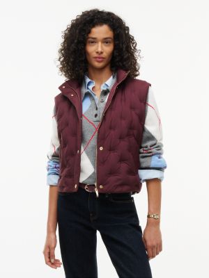 Water-Repellent Quilted Down Vest, Deep Burgundy