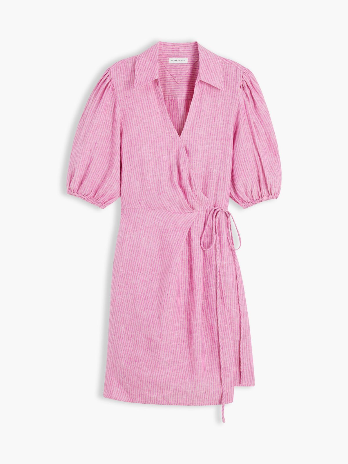 Striped Linen Mini Wrap Dress — Mini Classic Pink Stripe