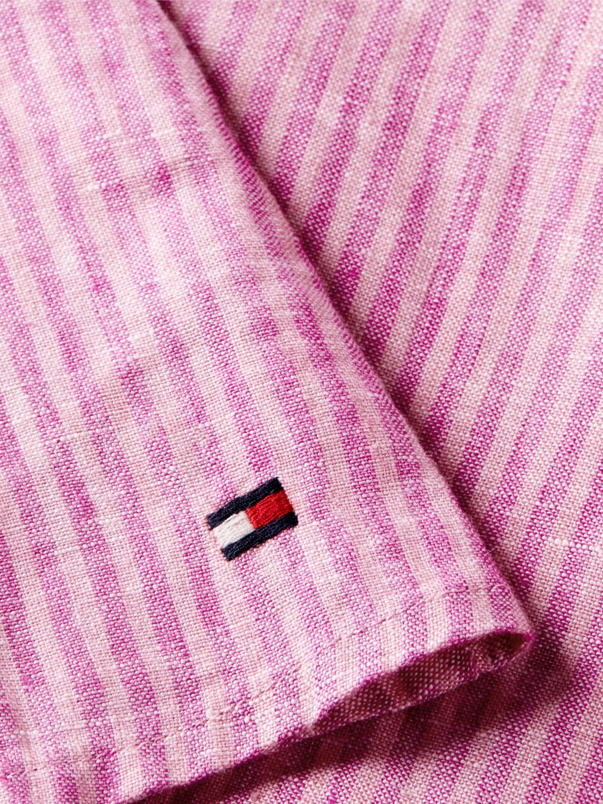 Striped Linen Mini Wrap Dress — Mini Classic Pink Stripe