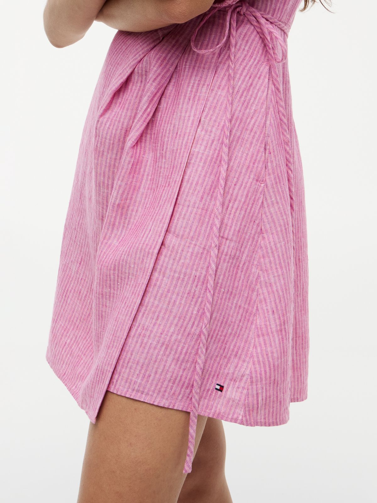 Striped Linen Mini Wrap Dress — Mini Classic Pink Stripe