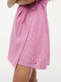 Striped Linen Mini Wrap Dress — Mini Classic Pink Stripe 3