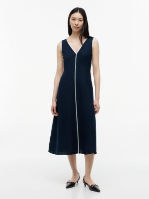 Nautical Linen-Blend Midi Dress, Dark Night Navy