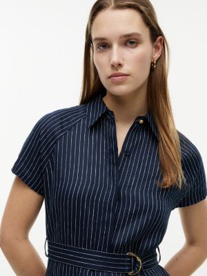 Женское платье Tommy Hilfiger Striped Linen-Blend, цвет: Полосатый тёмно-синий — фото 2