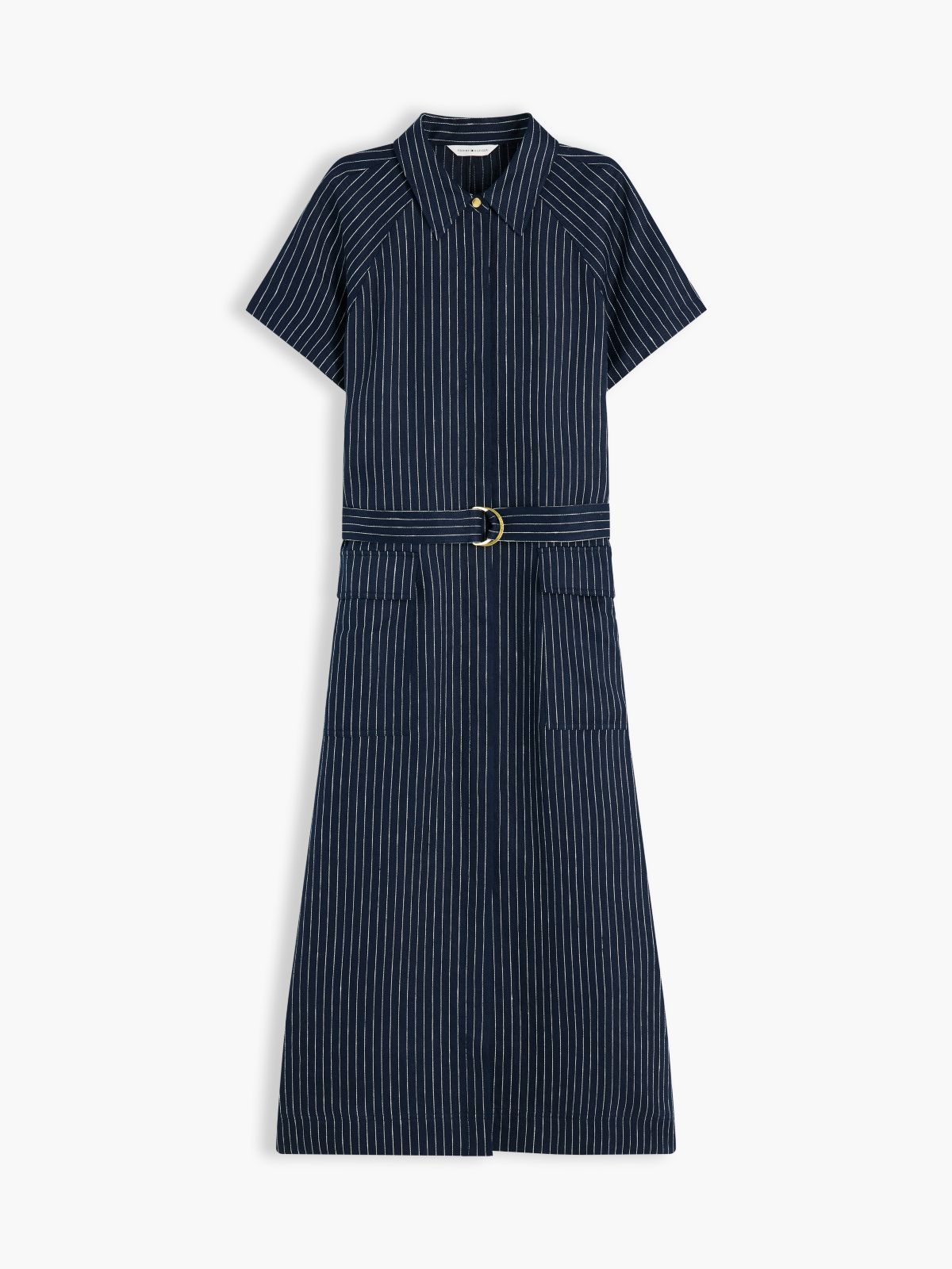 Striped Linen-Blend Dress — Pin Stripe Navy