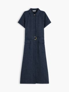 Striped Linen-Blend Dress — Pin Stripe Navy 5