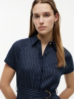 Striped Linen-Blend Dress — Pin Stripe Navy 2