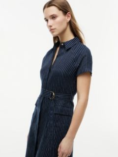 Striped Linen-Blend Dress — Pin Stripe Navy 3