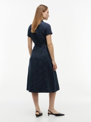 Женское платье Tommy Hilfiger Striped Linen-Blend, цвет: Полосатый тёмно-синий — фото 4