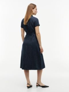 Striped Linen-Blend Dress — Pin Stripe Navy 4
