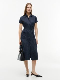 Striped Linen-Blend Dress — Pin Stripe Navy 1
