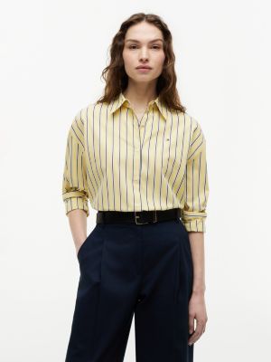 Boxy Fit Poplin Shirt, Stripe Citronella