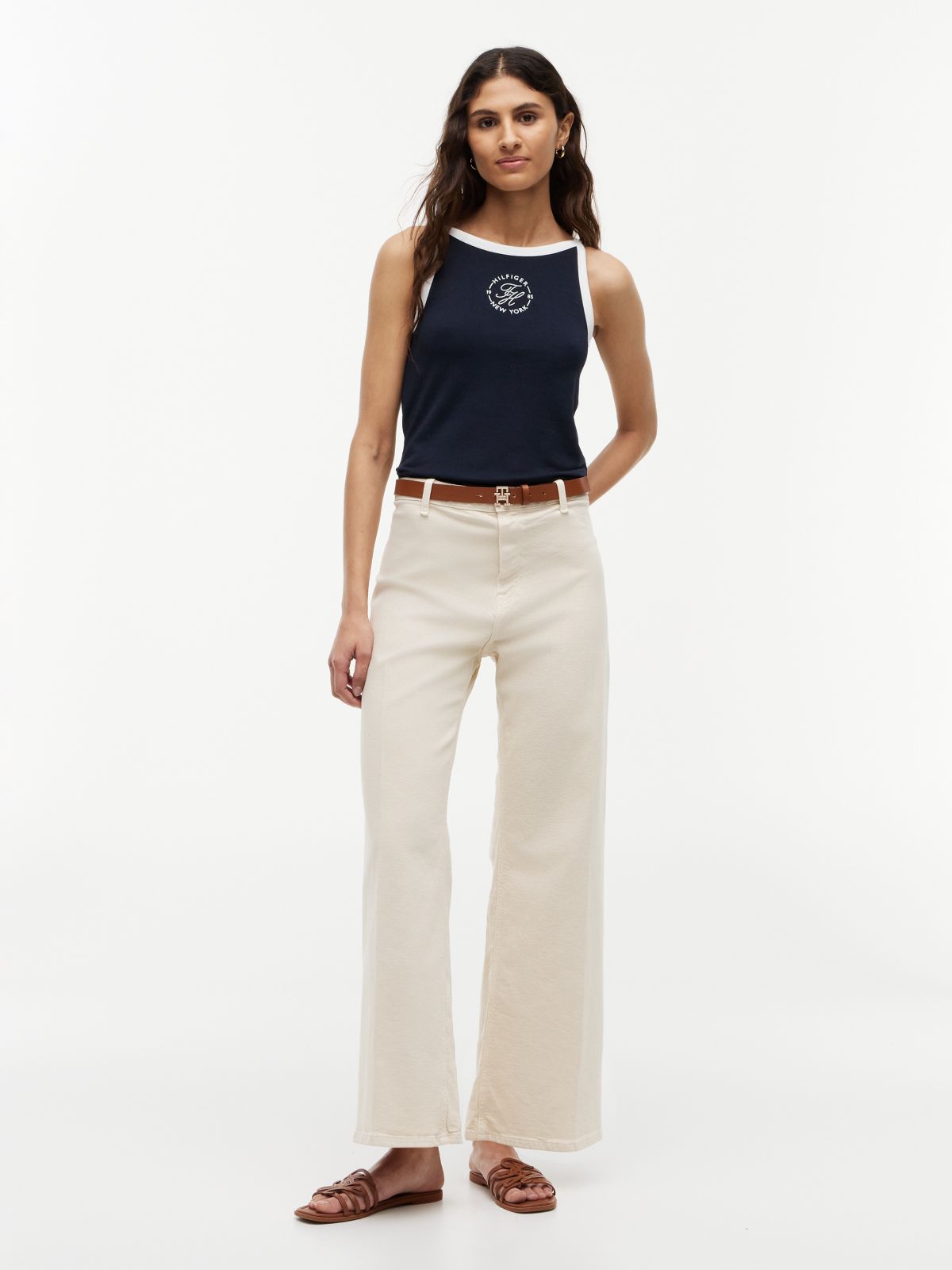 Stretch High-Rise Cropped Wide Leg Jean — Light Beige
