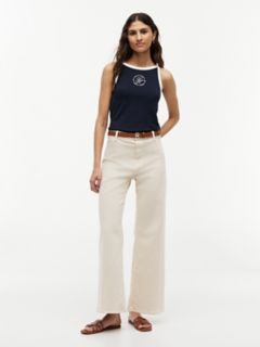 Stretch High-Rise Cropped Wide Leg Jean — Light Beige 2