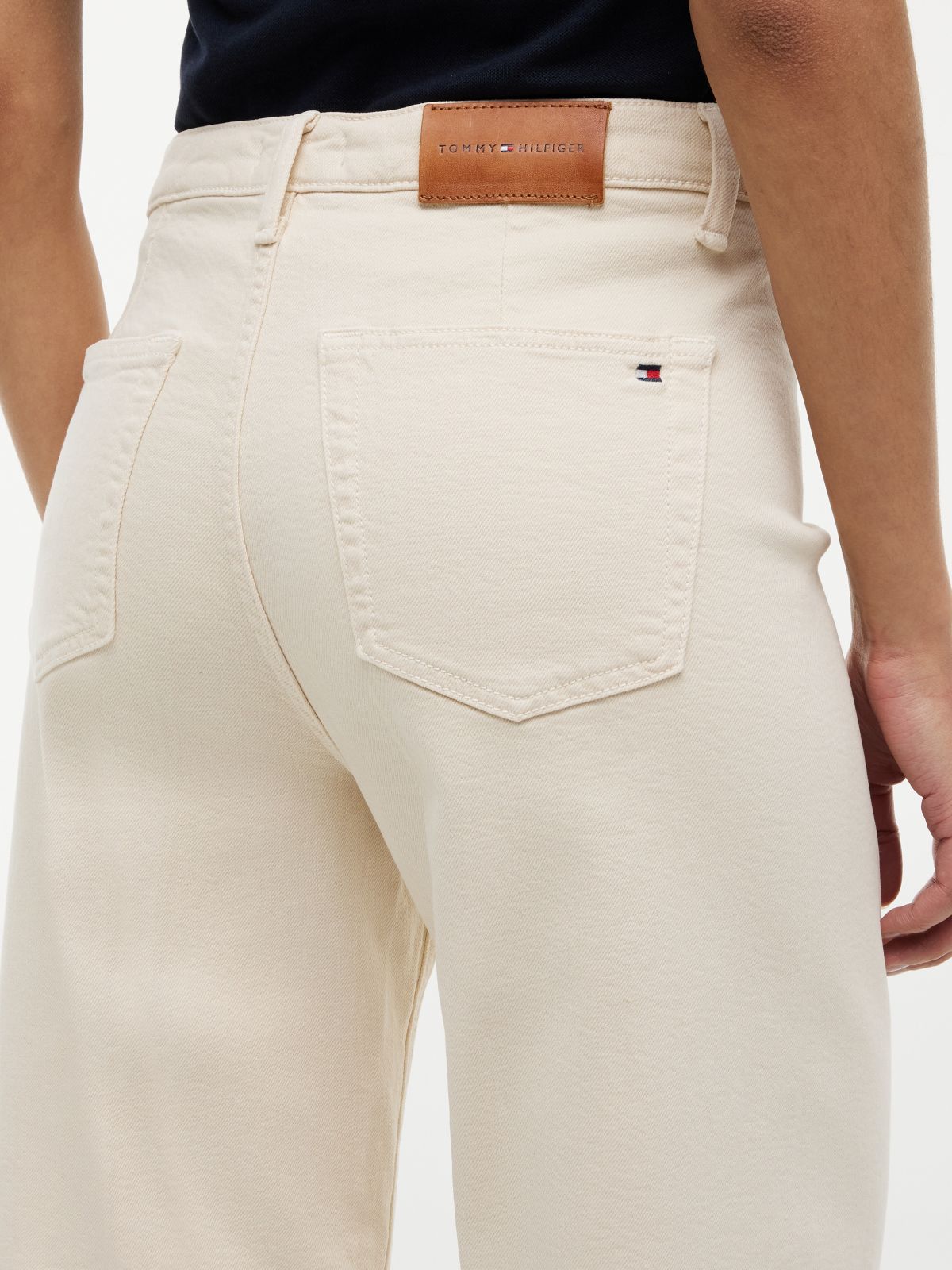 Stretch High-Rise Cropped Wide Leg Jean — Light Beige