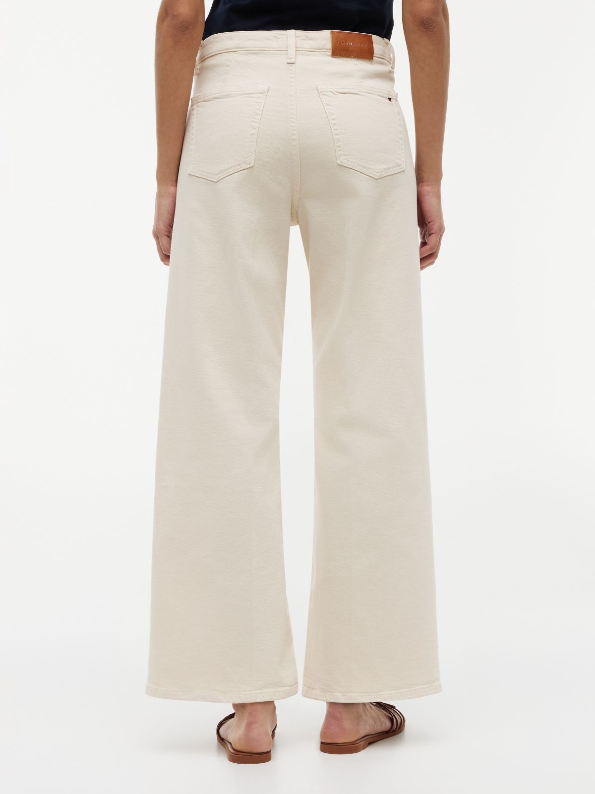 Stretch High-Rise Cropped Wide Leg Jean — Light Beige