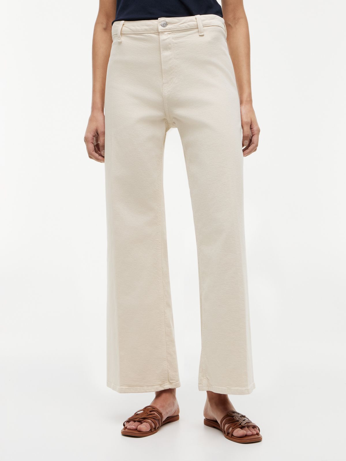 Stretch High-Rise Cropped Wide Leg Jean — Light Beige
