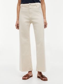 Stretch High-Rise Cropped Wide Leg Jean — Light Beige 1