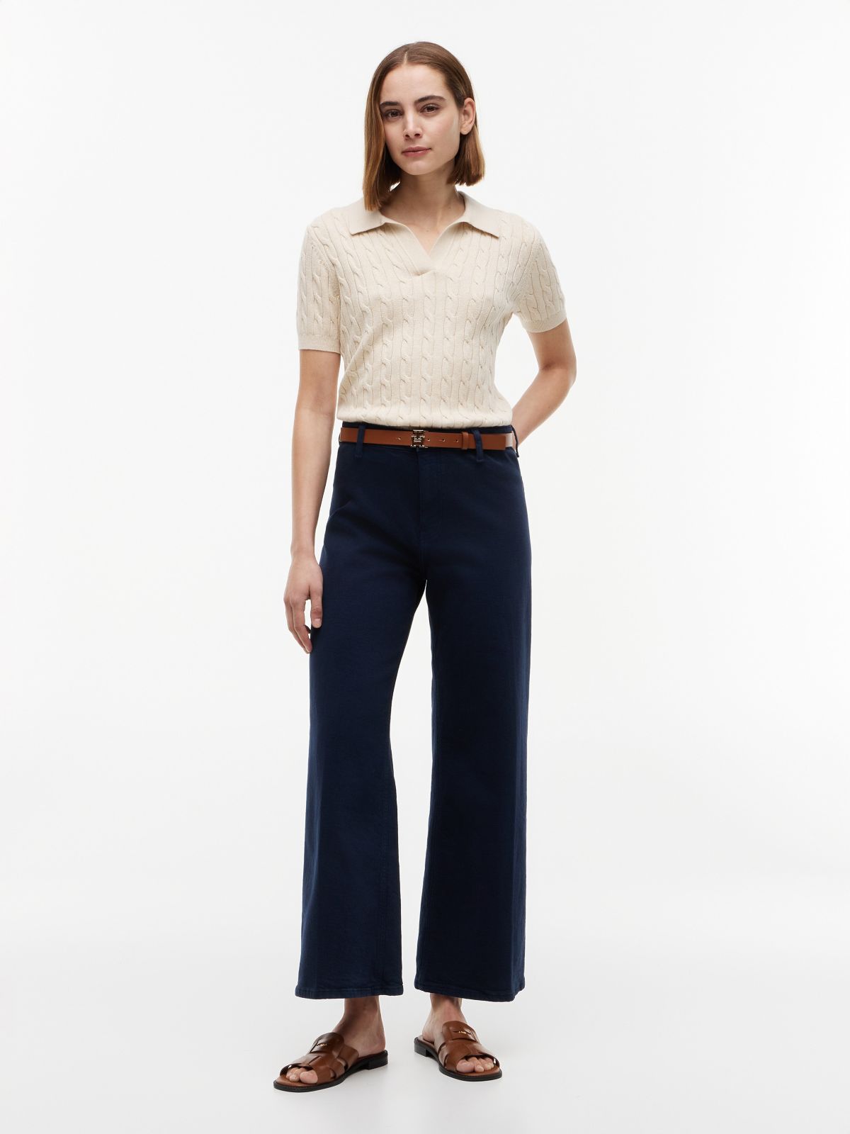 Stretch High-Rise Cropped Wide Leg Jean — Navy