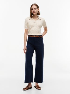 Stretch High-Rise Cropped Wide-Leg Jean, Dark Night Navy
