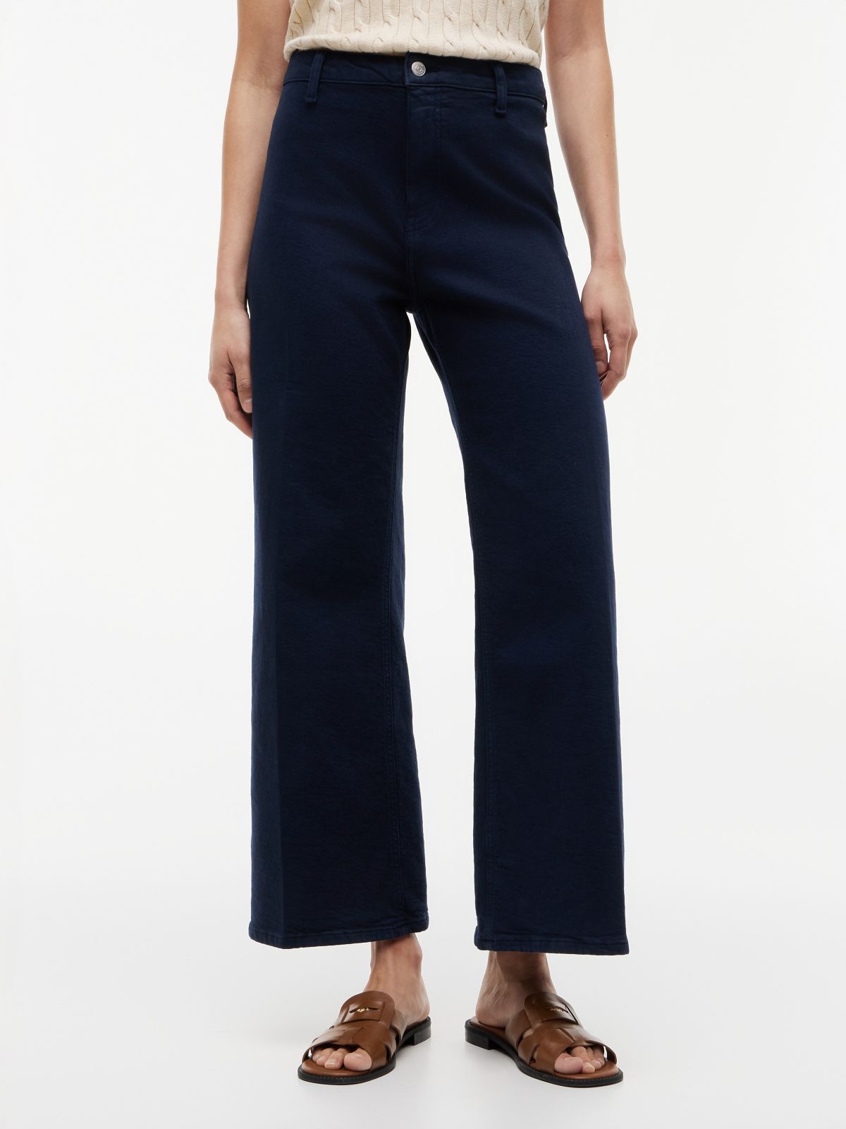 Stretch High-Rise Cropped Wide Leg Jean — Navy
