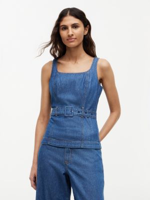 Belted Denim Tank Top, Medium Denim