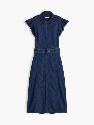 Женское платье Tommy Hilfiger Flutter-Sleeve Belted Denim Shirtdress, цвет: Индиго варёный — фото 5