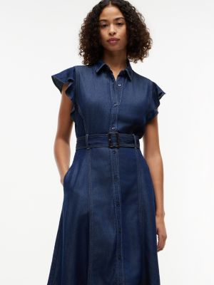 Женское платье Tommy Hilfiger Flutter-Sleeve Belted Denim Shirtdress, цвет: Индиго варёный — фото 3