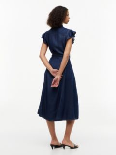 Flutter-Sleeve Belted Denim Shirtdress — Indigo Wash 4