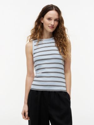 Slim Fit Tank Top, Breeze Blue / Black Stripe