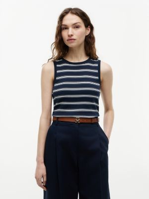 Slim Fit Tank Top, Navy Blue / Ecru Stripe