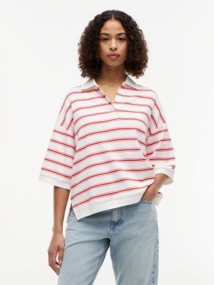 Oversized Fit Striped Polo, Multi Red Stripe