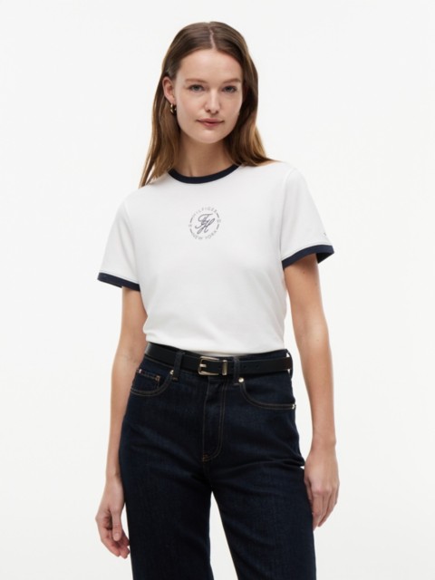Женские футболки Tommy Hilfiger Nautical Script Monogram Ringer T-Shirt