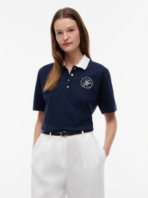 Regular Fit Gold-Button Pique Polo, Navy