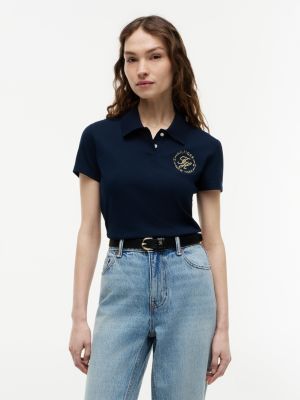 Slim Fit Metallic Script Monogram Polo, Navy