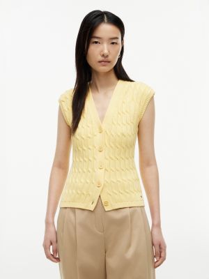 Cable Knit Cardigan Vest, Citronella