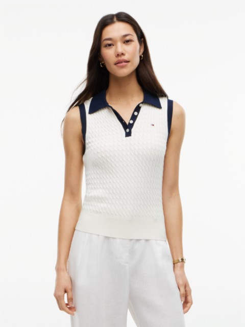 Женские свитеры Tommy Hilfiger Sleeveless Cable Knit Sweater Polo