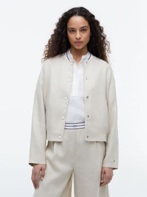 Linen Bomber Jacket, Classic Beige