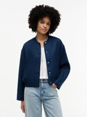 Linen Bomber Jacket, Navy