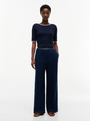 Straight Linen Pull-On Pant, Navy