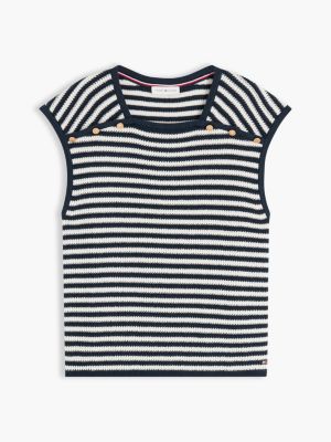 Женские свитеры Tommy Hilfiger Sleeveless Gold-Button Striped Sweater — фото 5